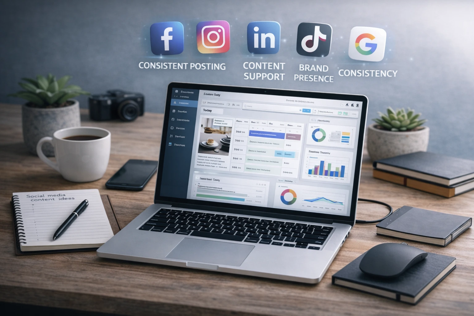 Professional social media management workspace